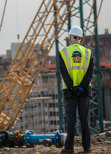 Mort Mortenson looking out over uS. Bank Stadium construction.