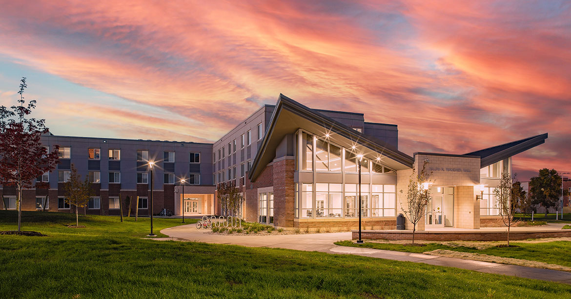 Augustana University Residence Hall at sunset